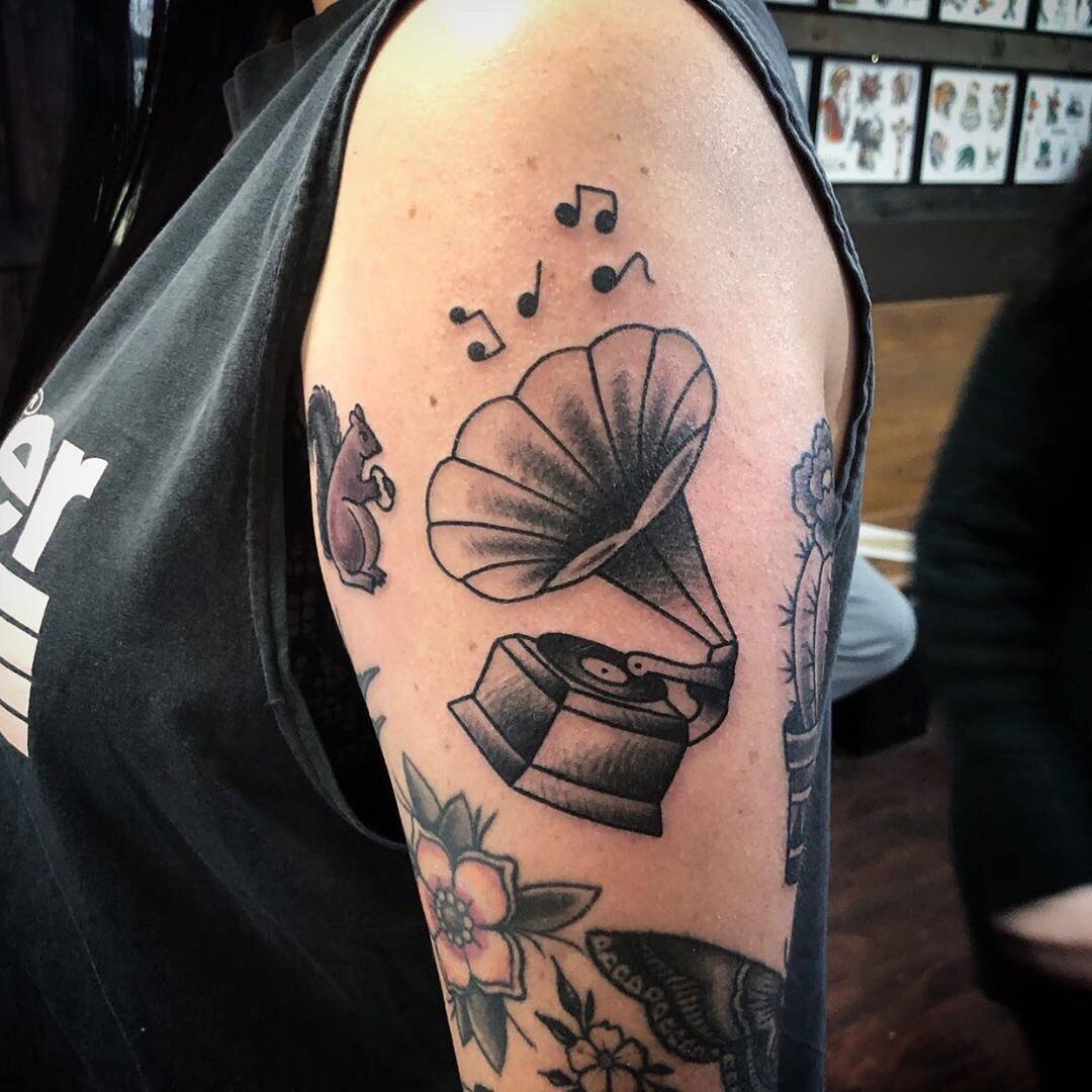 Handpoked music themed tattoo by frank Rewind pause stop play fast-forward  | Instagram